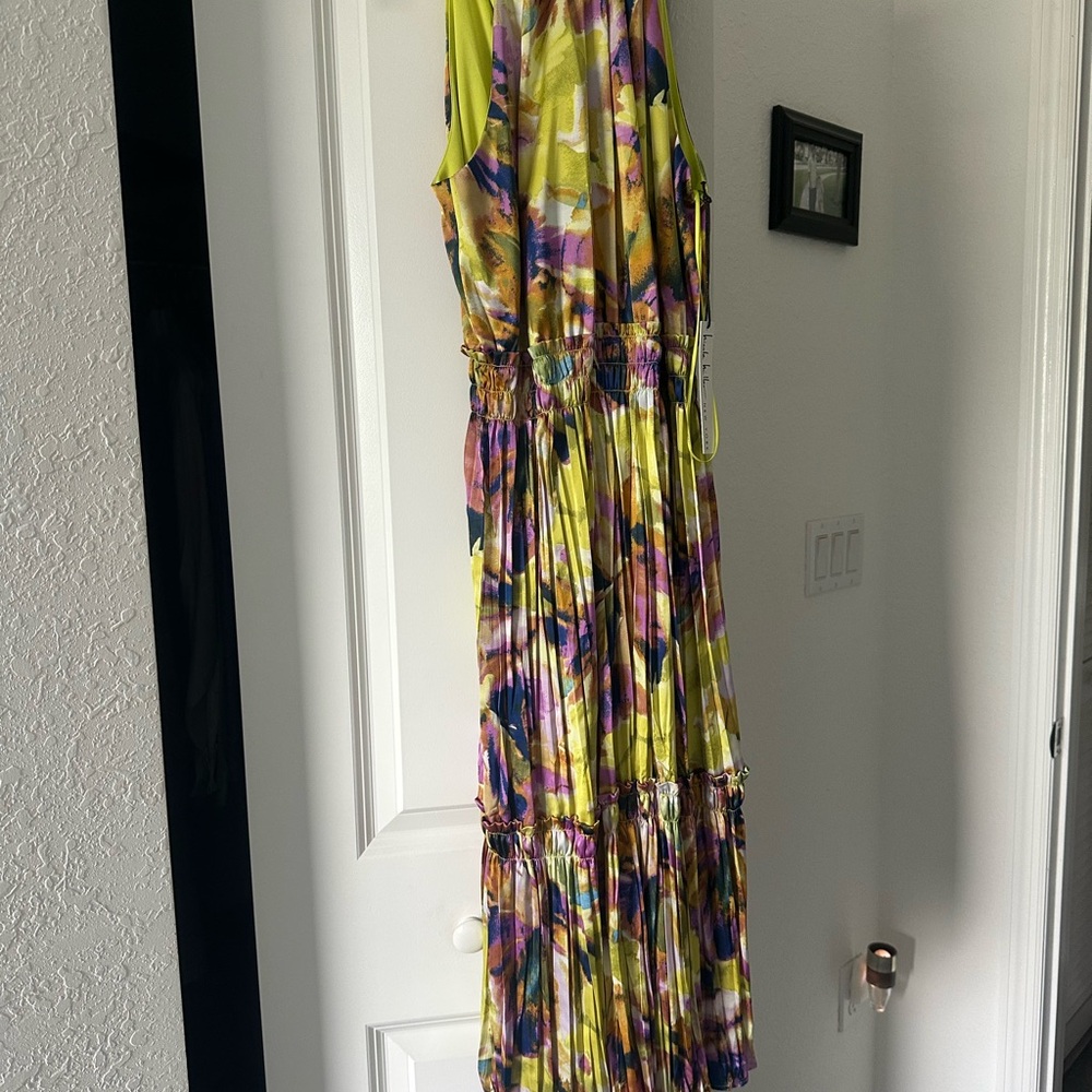 Nicole Miller Yellow and Purple Halter Maxi Dress
